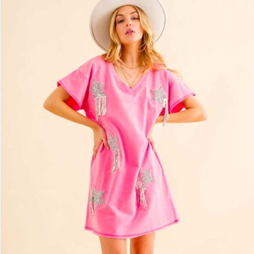 Pink Star T shirt dress.